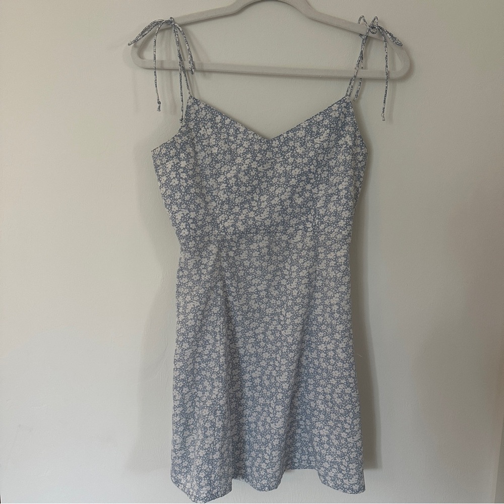 Blue Rain - Blue Floral Mini Dress with Spaghetti Straps